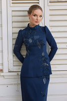 Rose Patterned Set Navy Blue