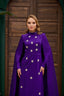 Embellished Cape Evening Dress Purple